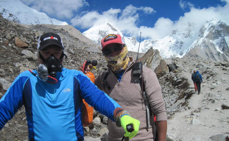 Mike gets oxygen assist from Tsering